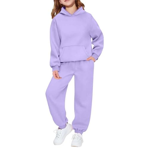 Image of Kids Tracksuit Full Set 2 Piece Sport Outfit Boys Girls Long Sleeve Hoodie Sweatshirts and Loose Sweatpants Bottom Jogging Pants Activewear Track Suit (Purple, 3-4 Years)
