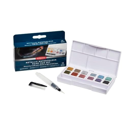 Image of Derwent Metallic Paint Pan Set, Set of 12, Half Pan Size, Water-Soluble, Ideal for Painting & Crafts, Professional Quality, Travel Size, 2306246