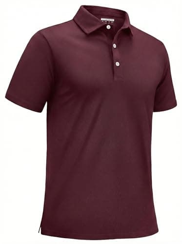 Image of EKLENTSON Men's Polo Shirts Short Sleeve Summer Cotton Plain Golf Shirt 3 Button Classic Fit Stretch Casual Work T-Shirt Wine Red