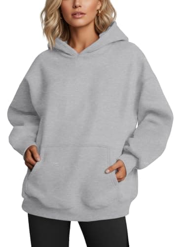 Image of IWOLLENCE Hoodies for Women UK Cotton Fleece Hoodie Ladies Winter Clothes Basic Pullover with Kangaroo Pocket Ribbed Cuffs and Hem (Grey, L)