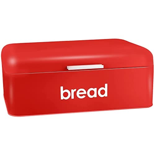 Image of Denny International Retro Style Steel Bread Bin Kitchen Food Loaf Storage In 3 colours (Red)