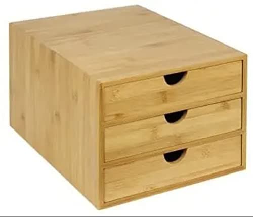 Image of HYGRAD BUILT TO SURVIVE Drawer Bamboo Home Office Desktop Tidy A4 Sturdy Stationary Storage Organiser 3 Tier Wood Home Office Desk Top Table Drawers Tidy Organiser - 18.7cm H X 25.2cm W X 33.2cm D