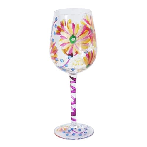 Image of Lesser & Pavey Lynsey Johnstone Summer Daisies Wine Glass for Home, Kitchen, Restaurant & Parties | Lovely Wine Glassware for Drinks | Beautiful Gift for Women, Men, Wedding & Christmas
