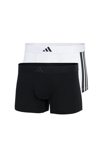 Image of adidas Low Rise Trunk (2PK) - Active Flex Cotton 3 Stripes - Comfortable Underwear, 011 Black/White, L