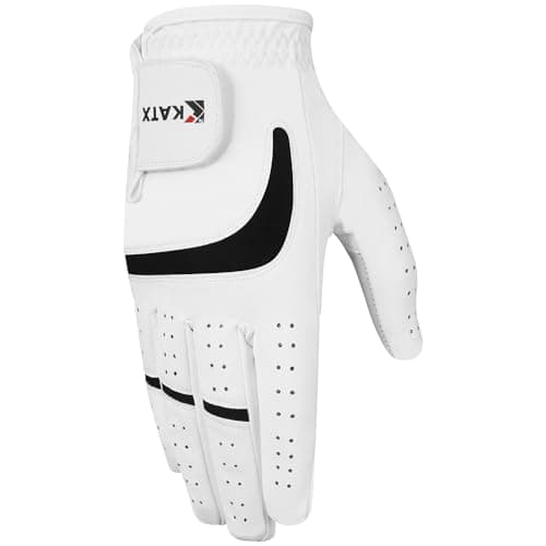Image of Katx Men's Full Finger Golf Glove Durable Premium Leather Left Hand Right All Weather Spann Glove Stratus Tech Golf Glove Non Slip Flexible Golfing (L, Right)