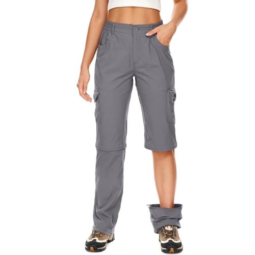 Image of Faysfad Women's Convertible Zip Off Hiking Trousers Lightweight Quick Dry UV Protection Cargo Joggers Waterproof Walking Trekking Camping Pants with Multiple Pockets （2193，Gray1，10）