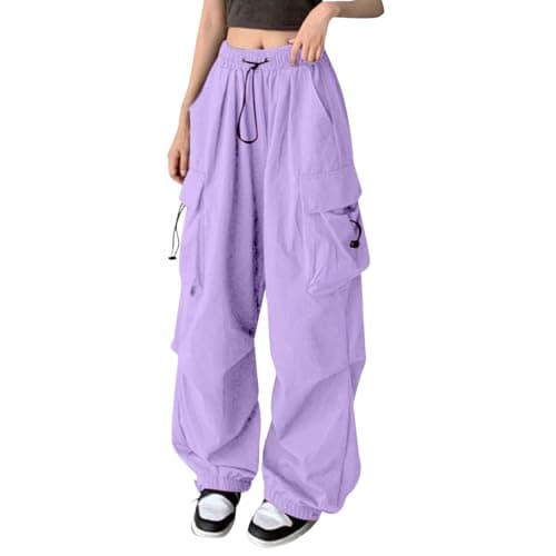 Image of Cargo Pants for Women UK Ladies Cargo Combat Stretch Casual Trousers Straight Leg Plain Athletic Jogging Trousers Relaxed Solid Color Casual Walking Combat Bottoms Plus Size Lounge Pants Purple