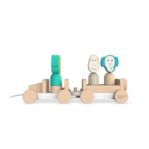 Image of Matchstick Monkey, Playtime Wooden Safari Jeep Pull Along Toy, Sensory Learning Toy - Race or Push, Place or Stack, Learning Characters Through Play, 18 Months Old+