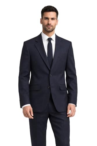 Image of Navy Blue Herringbone Suit Jacket, 100% Wool Blazer, Men's Formal Tailored Fit (UK, Numeric, 40, Regular, Regular)