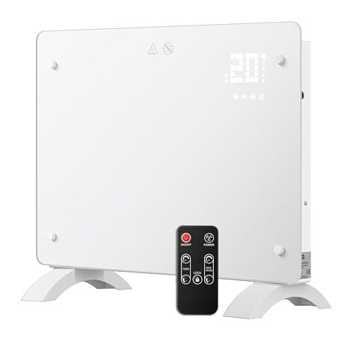 Image of DONYER POWER 1000W Small Convector Heater, Ultra-thin Wall-mounted or Freestanding, Remote Controlled, 24H Timer Ultra-white Glass Panel