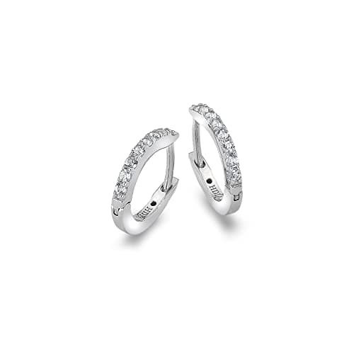 Image of Hot Diamonds Sterling Silver White Topaz and Diamonds Constant Loop Earrings | 925 Sterling Silver 13mm Hoops | Elegant Silver Diamond Hoop Earrings for Her | Gift Wrap Included