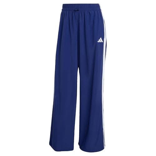Image of adidas Women's Essentials 3-Stripes Lifestyle Woven Parachute Pants, Dark Blue/White, S