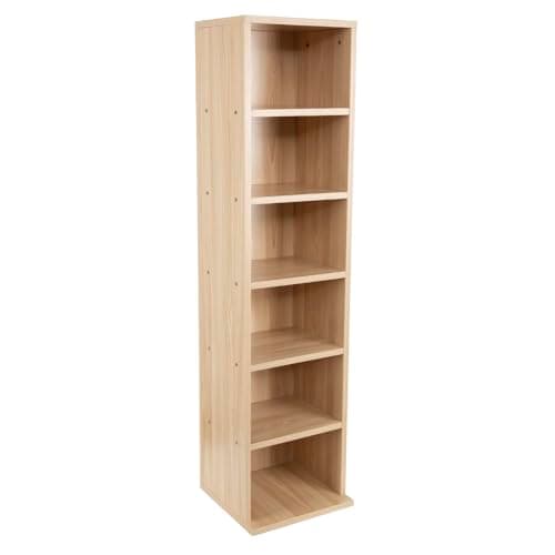Image of CD Storage Tower, Narrow Storage Unit, 6 Tier Cube Bookcase, White Wooden Standing Shelving Unit, DVD Display Shelves, Space-Saving Storage Organizer For Office, Living Room, Bedroom (Log color)