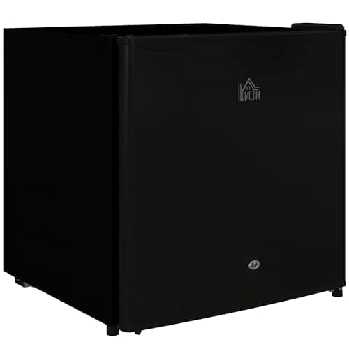 Image of HOMCOM 46 Litre Table Top Mini Fridge with Lock, Small Fridge with Ice Box, Reversible Door, Adjustable Temperature and Legs for Bedroom, Home, Office, Black