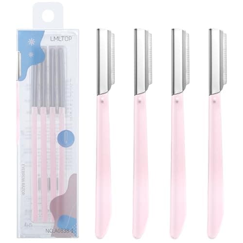 Image of Lanjue 4 Pcs Eyebrow Razors Shaper Shavers, Dermaplaning Blades for Face, Face Razors for Women and Men, Facial Hair Removers Trimmer, Shaving Grooming Dermaplanning Tool（Pink）