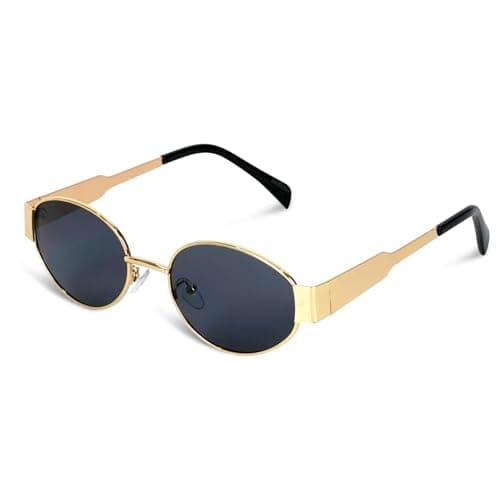 Image of Wohiswoziji Retro Oval Sunglasses - Classic Metal Frame Sunglasses for Women & Men - Vintage Round Shades with UV400 Protection