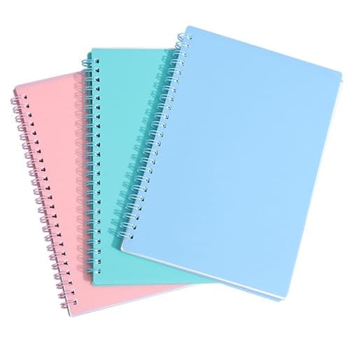 Image of DDUP 3 Pack A5 Spiral Notebooks, 120 Pages Colorful Spiral Notebooks Bound with Hard Waterproof Matte Plastic Cover, Lined Notepad with 8mm Lines for Business Office School Travel (Blue&Pink&Green)