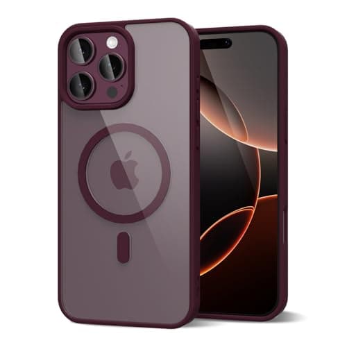 Image of oakxco for iPhone 16 Pro Case Clear Magnetic Compatible with Magsafe, Thin Slim Transparent Non Yellowing, Hybird Soft Silicone Bumper & Hard Plastic Protective Cover for Women, Burgundy Wine Plum