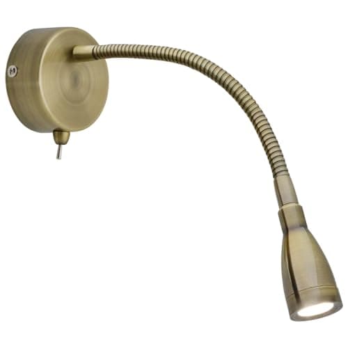 Image of Long Life Lamp Company LED Indoor Reading Wall Light 2W 6000K Antique Brass Wall Mounted Bedside Lights H3143