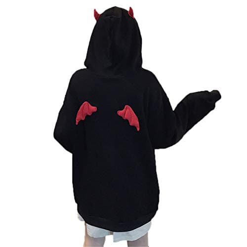 Image of SIPEIEN Women Devil Wings Hooded Sweatshirt Loose Long Sleeve Hoody Pullover Hooded Sweater Black S