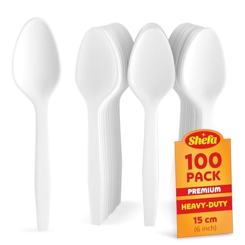Image of Shefa 100 Premium Spoons, Heavy Duty Spoons, Microwave-Safe Tablespoon, 6" Long for Birthday, Parties, Camping