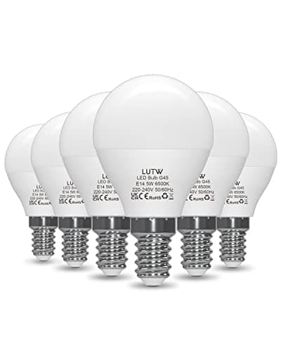 Image of LUTW E14 Golf Ball LED Light Bulbs, 5W(Equivalent to 40W) Small Edison Screw G45 Bulb, Cool White 6500k Energy Saving SES Bulb, 480 Lumens Non-Dimmable, Pack of 6