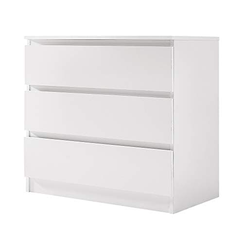 Image of Panana Chest of Drawers 3/4/5/6 Wooden Drawer with Metal Runners Modern Bedside Table Cabinet Storage for Living Room Hallway Bedroom (White, 3 Drawer)