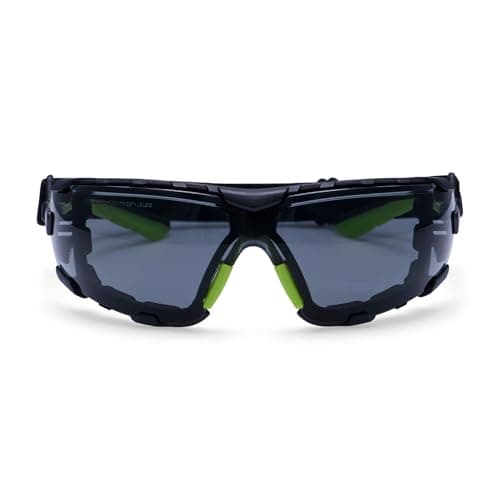 Image of Portwest PS28 Tech Look Pro KN Safety Glasses Wrap Around Protective Eyewear Foam Gasket Elastic Strap Anti Scratch Anti Fog UV Protection Certified PPE, Smoke, One Size