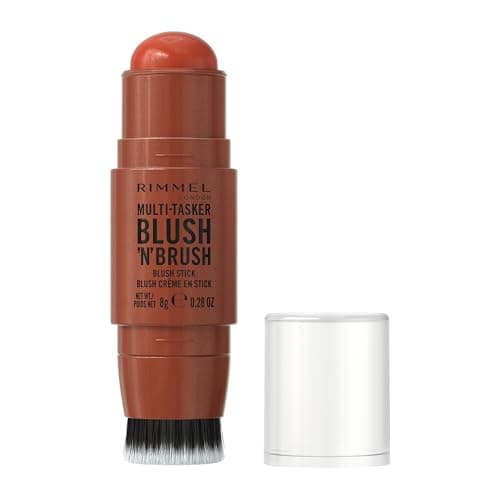 Image of Rimmel Multi Tasker Blush'N'Brush, Dual-Ended Blush Stick with Built-in Brush, Cream-to-Powder Formula for a Smooth, Weightless Finish, Nearly Suede, 8g