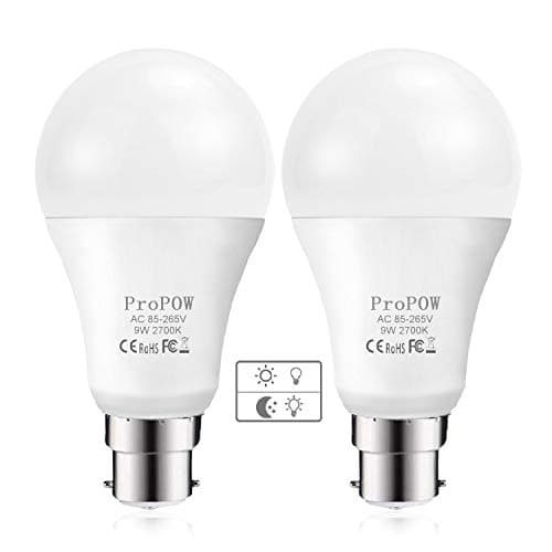 Image of ProPOW Dusk to Dawn Light Bulb, 9W (60 Watt Equivalent) A19 LED Light Sensor Bulbs, Smart Automatic on/Off,Indoor/Outdoor Lighting Bulb for Porch Garage Hallway Patio (Soft White, B22, 2 Pack)