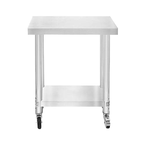 Image of Catering Work Bench Table Stainless Steel Food Prep Kitchen Mobile 4 x Castor Wheels With 2 Brakes & 4 Adaptable Feet Adjustable Lower Shelf 3 Positions 160kg Load Capacity 60cm x 30cm x 80cm