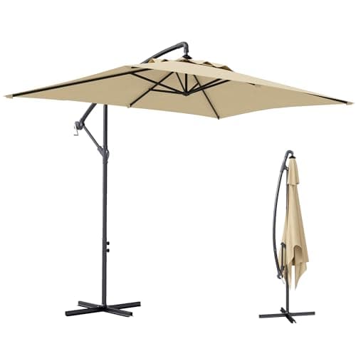 Image of Outsunny 3x2m Cantilever Parasol with Cross Base, Banana Parasol with Crank Handle and 6 Ribs, Rectangular Hanging Patio Umbrella for Outdoor Pool, Garden, Balcony, Beige