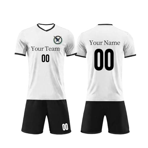 Image of Personalised Football Kits Mens Football Shirt with Number Name Printing Logo Custom Team Jersey & Shorts Set for Men Training Shirts Customisable Sports Kits Customised Football Kit White L