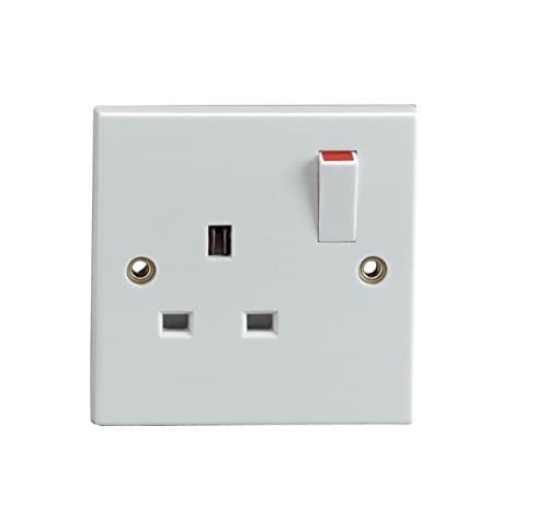 Image of Invero® 1x Pack of 1 Gang 13A Double Pole Single Plug Electric Wall Socket Switched with Square Edge & Screw Fixings Included