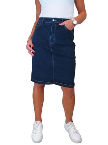 Image of Paulo Due Womens Knee Length Stretch Denim Skirt Ladies 5 Pocket Jeans Pencil Skirt Indigo Dark Wash 10-22 (16)