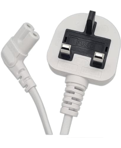 Image of iSeventy9 5 Metres Figure 8 Power Lead - Right-Angle IEC-C7 to 3-Pin UK Plug Power Cable Compatible For Smart LED TV, Monitors, Projectors, Xbox Series S/X - White