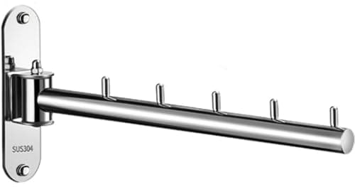 Image of Clothes Hanger Rack Swing Arm, Folding Clothes Hanger Wall Mounted Space Saving Drying Rack, Stainless Steel 304 Laundry Room Valet Hook Holder, Foldable Hanging Hook Rod (Silver)