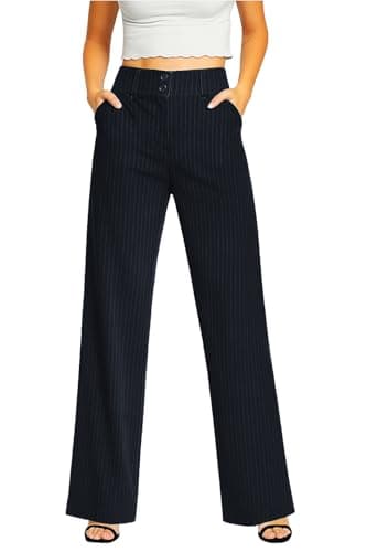 Image of femiss Womens Wide Leg Trousers | High Waisted Tailored Smart Office Workwear | Relaxed Fit Flared Formal Business Casual Pants with Pockets | Sizes 6-20 | (Blue-14)