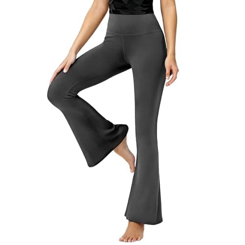 Image of viiotu Flared Leggings Women, High Waisted Yoga Pants for Women, Flared Trousers Bootleg Boot Cut Pants (UK, Alpha, M, Regular, Regular, Grey)