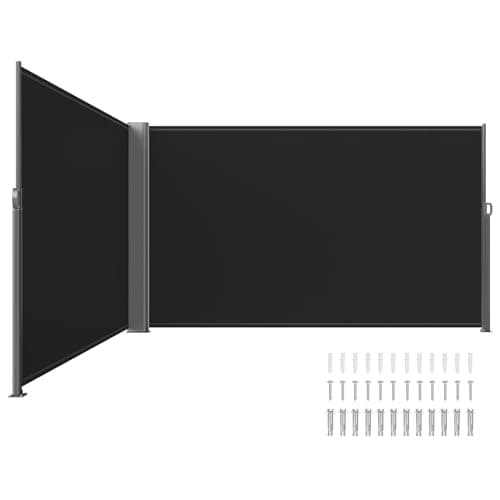Image of VEVOR 236" x 71"Black Retractable Awnig-Rugged Full Aluminum Rust-Proof Patio Sunshine Privacy Divider Wind Screen. Longer Service Life, Suitable for Courtyard, Roof Terraces and Pools