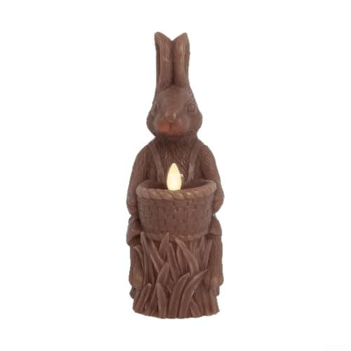 Image of Rabbit Design LED Candle with 3D Printed Texture and Consistent Glow, Decorative Light for Easter Home Styling (Deep Brown)