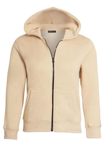 Image of shelikes Kids Girls Boys Zipper Hoodie Unisex Zipper Top Jacket PE School Sweat Hoodie Casual Fashion UK Size 5-14 Years Beige