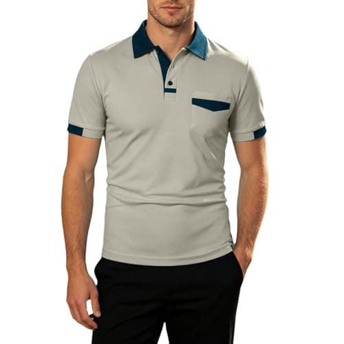 Image of Generisch Classic Short Sleeve Knitted Shirt with Chest Pocket, Comfortable Breathable Casual Top for Daily and Outdoor Activities, Light grey, S