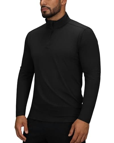 Image of 33,000ft Men's Active Sports Shirts Long Sleeve Running Top Quick-Dry Training Golf Tops Light Sweatshirts Breathable Pullover 1/4 Zip Gym Clothing for Fitness Hiking Black L