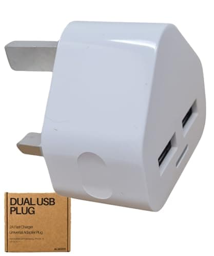 Image of Dual USB Plug Fast Charger - 2A Double Charging Plug Adapter - Dual Mains Charger Fast Charging Plugs With USB Port UK - Compatible With Samsung iPhone 15 14 13 12 11 - By Electoys