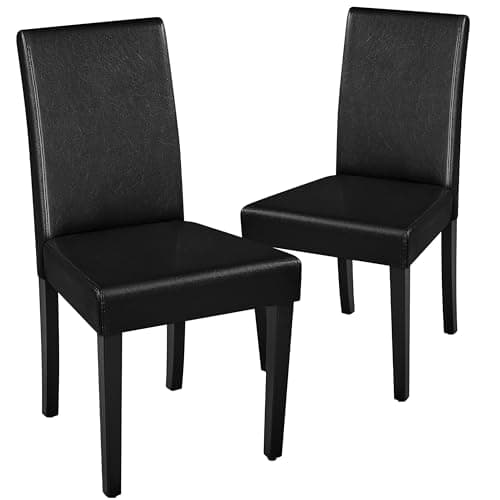 Image of Yaheetech Modern Dining Room Chairs Set of 2 Faux Leather High Back Padded Kitchen Chairs W/Adjustable Solid Wooden Legs for Home and Restaurants, Black