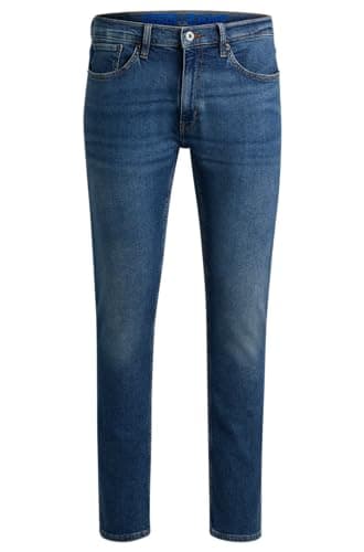 Image of HUGO Mens Zane Blue Extra-Slim-fit Jeans in Stretch Denim