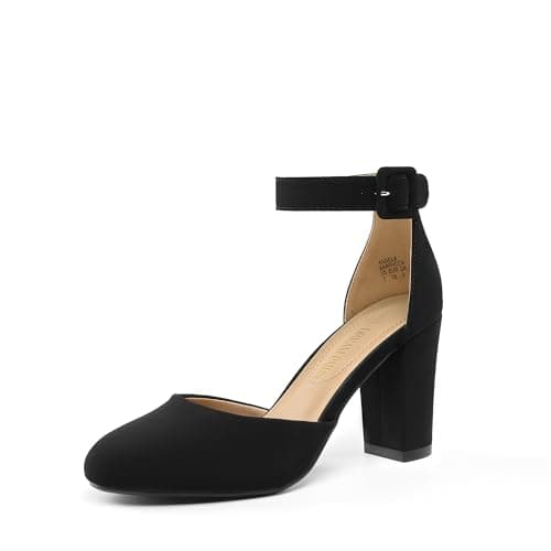 Image of DREAM PAIRS Womens High Heels Closed Toe Court Shoes Block Ankle Strap Ladies Sandals for Wedding,Size 5,Black/Nubuck,Angela