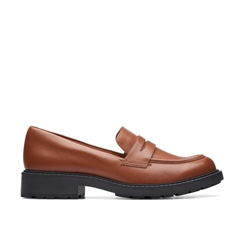 Image of Clarks Womens Orinoco2 Penny Loafer, Dark Tan Leather, 6 UK