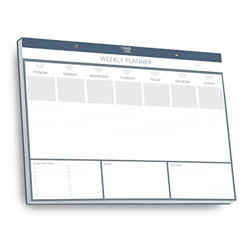 Image of A3 Weekly Planner Desk Pad Premium by Clear Mind Concepts® - Large 42.5cm Undated Weekly Planner with 52 Perforated Tear Off Sheets, 120gsm Thick Paper and Faux Leather Backing